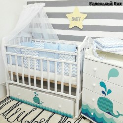 Детская кроватка для новорожденного ByTwinz Маленький Кит поперечный маятник + ящик