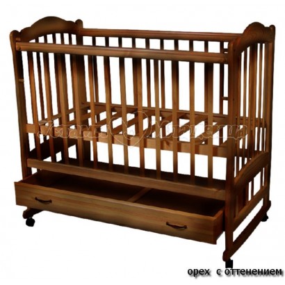 Детская кроватка для новорожденного на колёсиках с качалкой и ящиком Счастливый Малыш Варвара