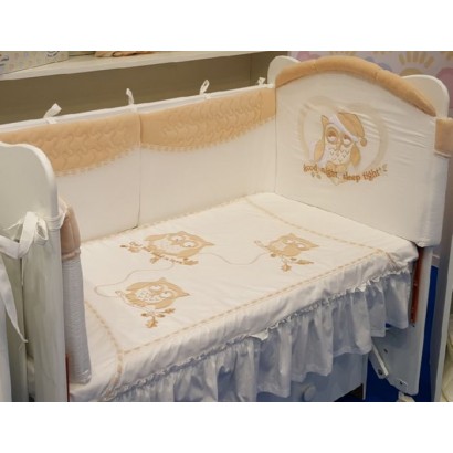 Бампер для детской кроватки Селена 122.11 Совята со съемным чехлом сатин, велюр