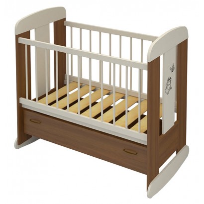 Детская кроватка для новорожденного Алмаз мебель Зайка колёса + качалка + ящик