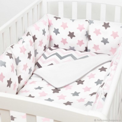 Бортики подушки в кроватку «Розовое сияние»