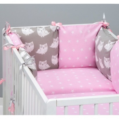 Подушки бортики для детской кроватки «Розовые совята»