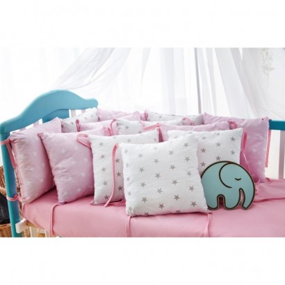 Бортики подушки на кроватку «Розовые звёздочки»