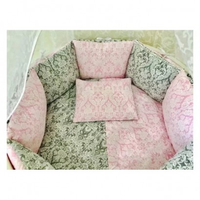 Бортики подушки в кроватку "Розовый Дамаск"